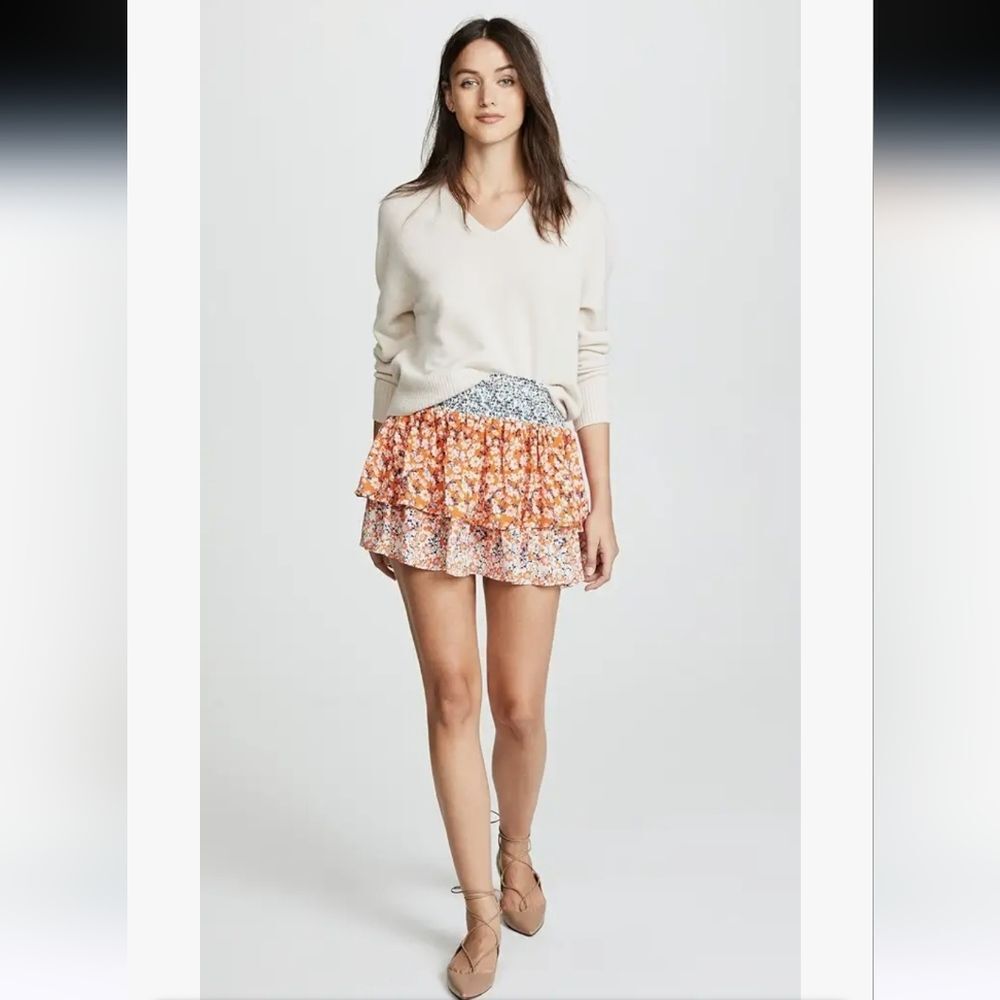 Ramy Brook Printed Annabelle Orange Floral Mini Skirt 100% Silk Size XS
